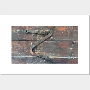 Antique door latch wooden door Rome Italy Posters and Art